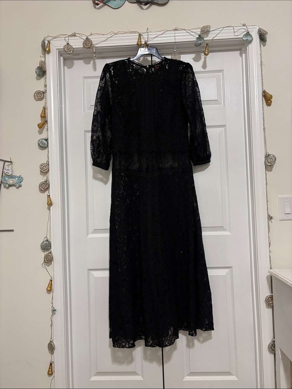 Elegant Black Lace Midi Dress - Classic Women's Dress